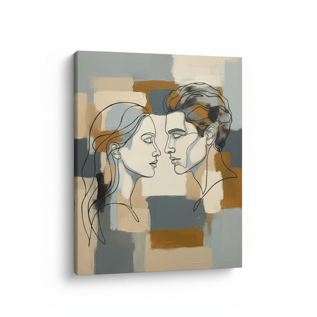 Abstract Face Line Art Variant 4 abstract face line art 2-piece 成套 - BloomWorld wall art print