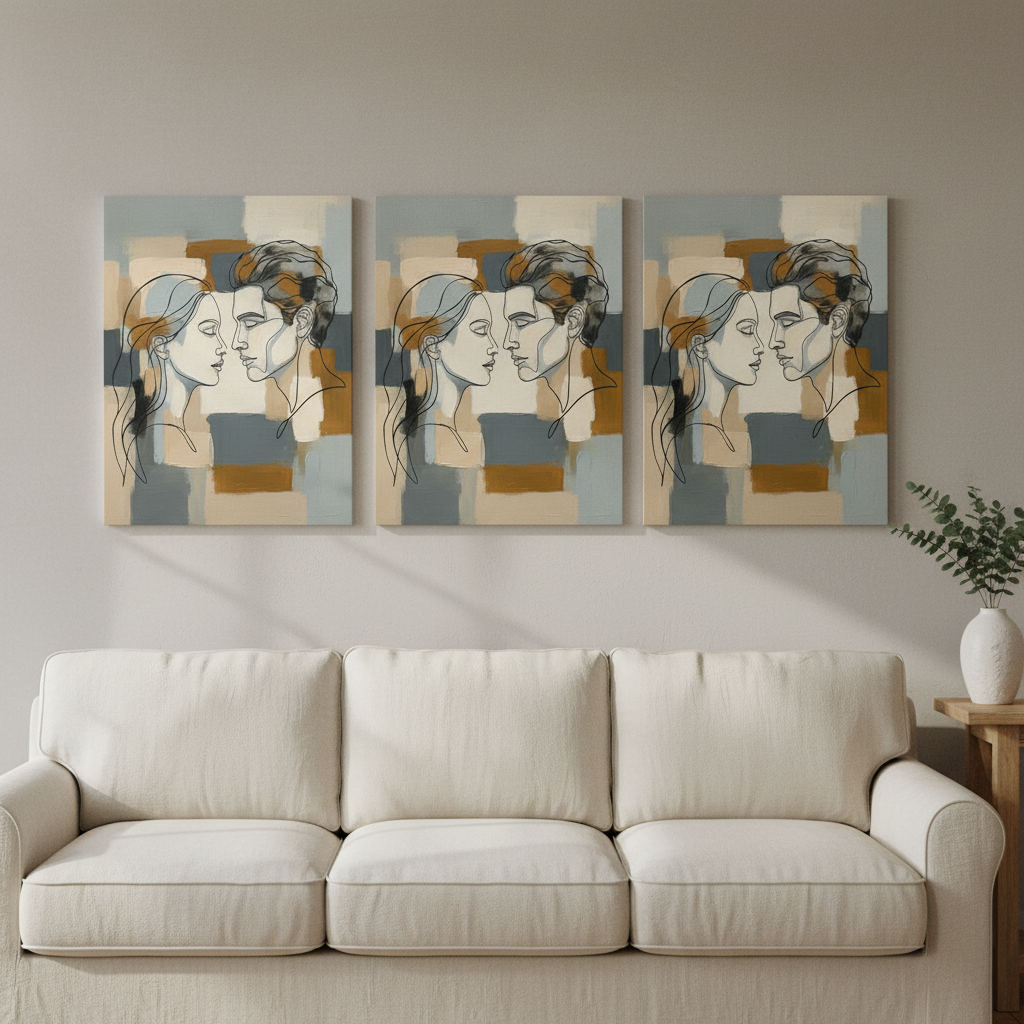 Abstract Face Line Art Variant 4 abstract face line art 2-piece 成套 - BloomWorld wall art print