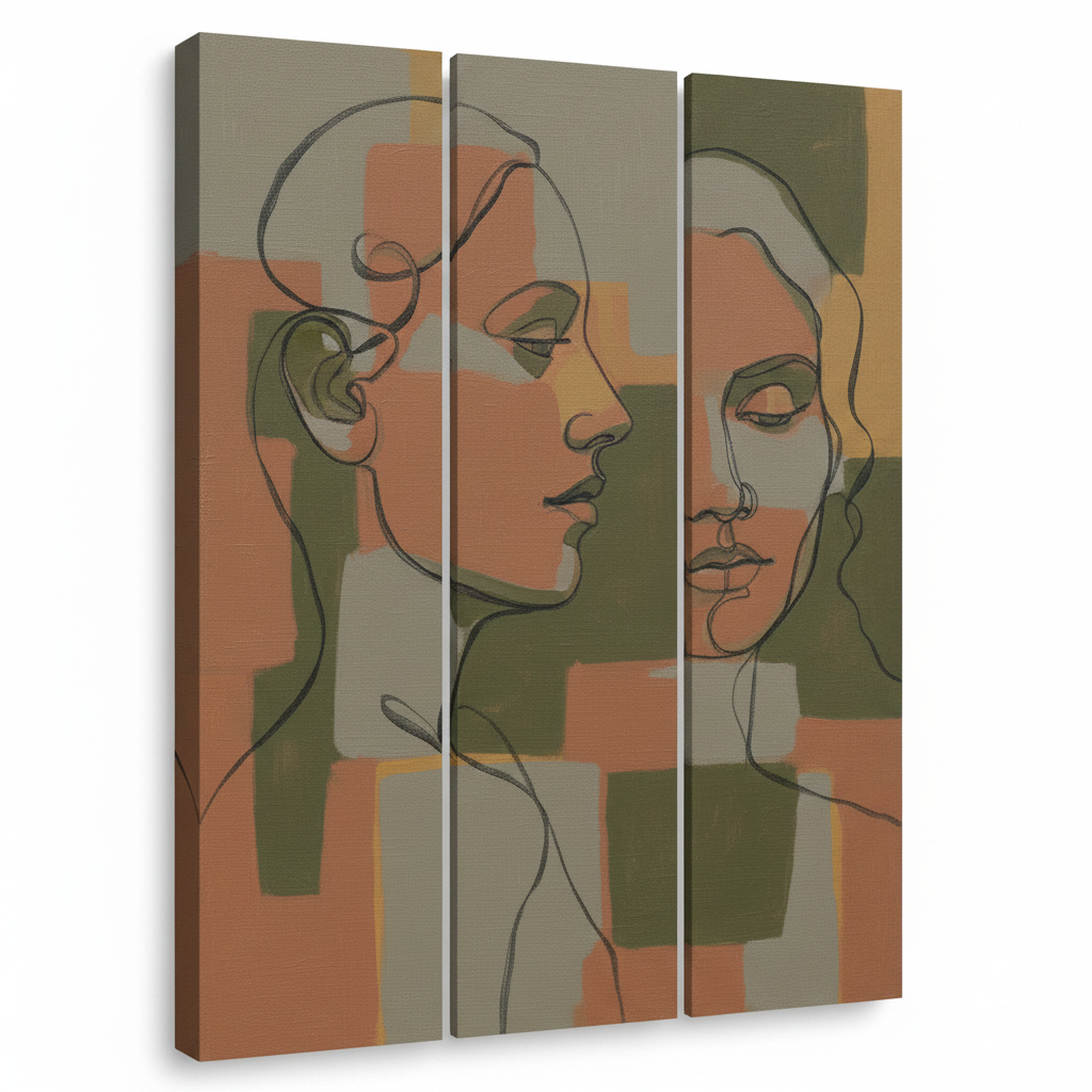 Abstract Face Line Art Variant 5 abstract face line art 3-piece 成套 - BloomWorld wall art print