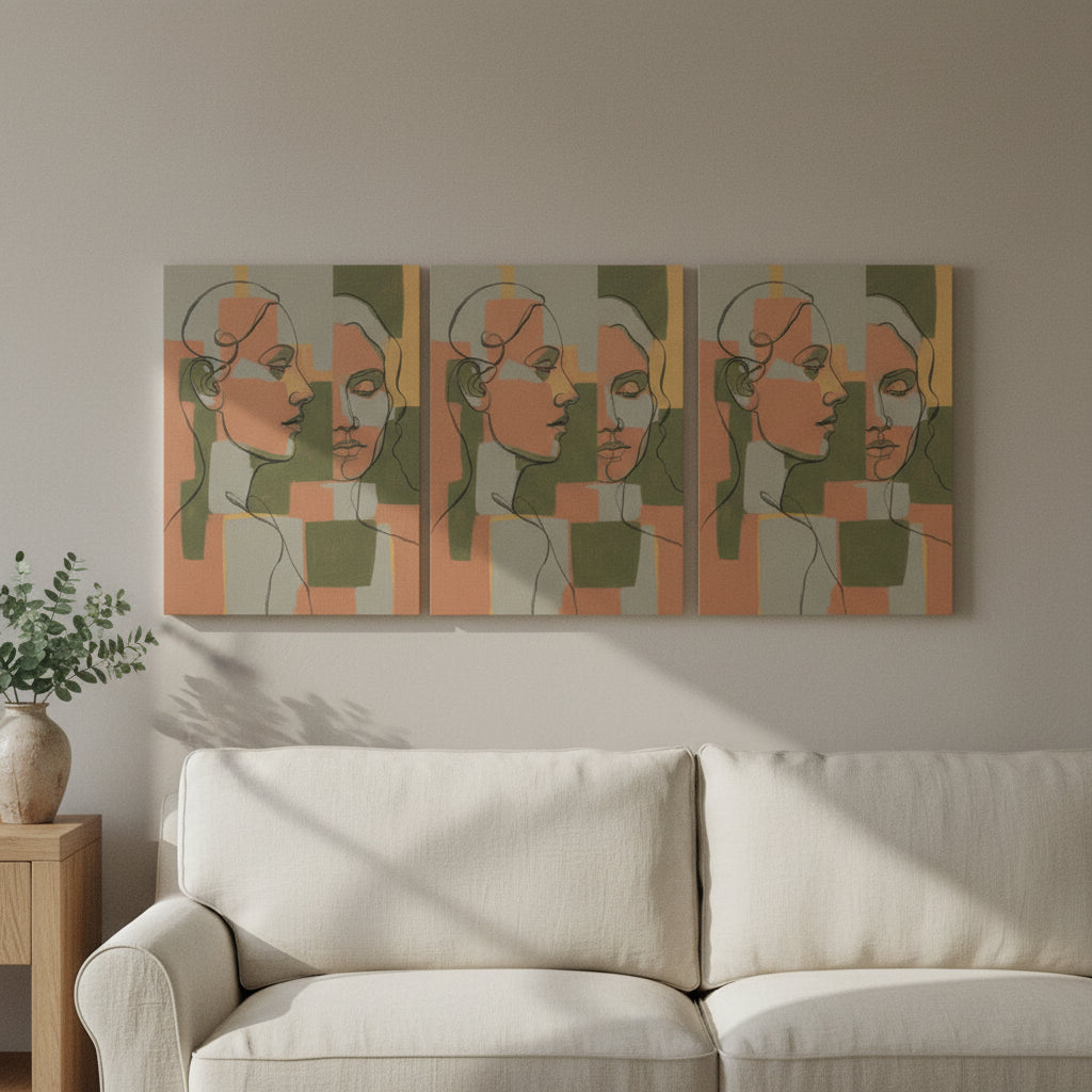 Abstract Face Line Art Variant 5 abstract face line art 3-piece 成套 - BloomWorld wall art print