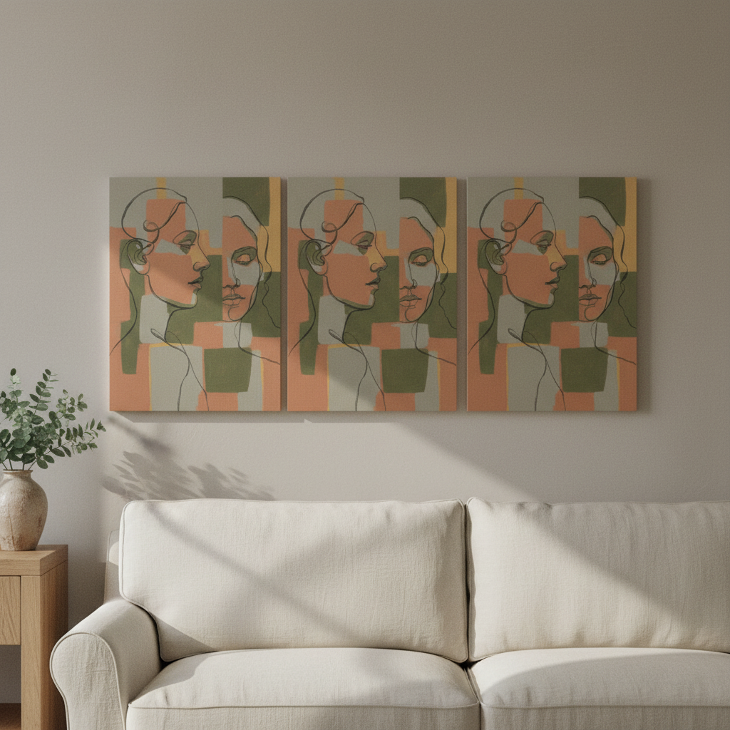 Abstract Face Line Art Variant 5 abstract face line art 3-piece 成套 - BloomWorld wall art print