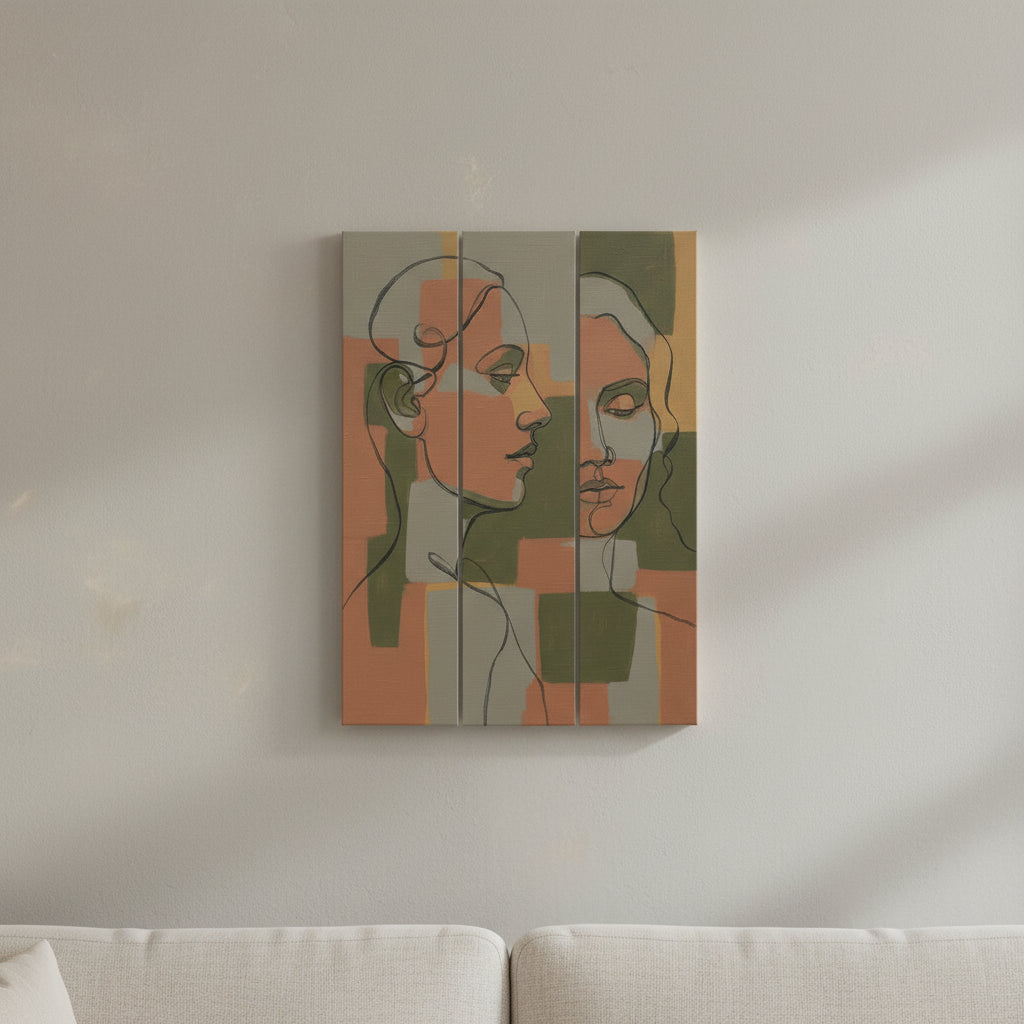 Abstract Face Line Art Variant 5 abstract face line art 3-piece 成套 - BloomWorld wall art print