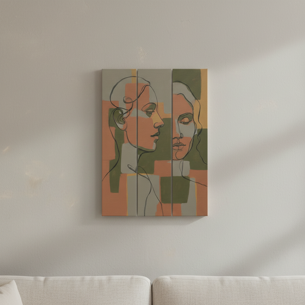 Abstract Face Line Art Variant 5 abstract face line art 3-piece 成套 - BloomWorld wall art print