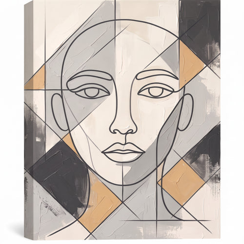 Large Modern Wall Art For Dining Room — boho neutral, line art, canvas wall art shown on a wall in a styled interior, view C1 (minimalist line art) | BloomWorld