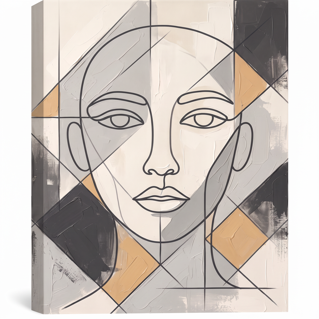 Large Modern Wall Art For Dining Room — boho neutral, line art, canvas wall art shown on a wall in a styled interior, view C1 (minimalist line art) | BloomWorld