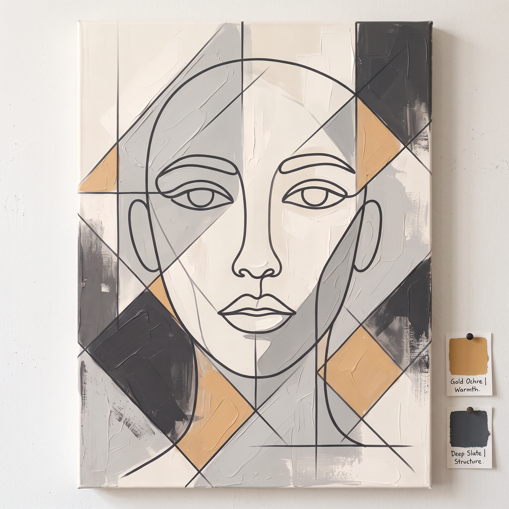 Large Modern Wall Art For Dining Room — boho neutral, line art, canvas wall art shown on a wall in a styled interior, view C5 (minimalist line art) | BloomWorld