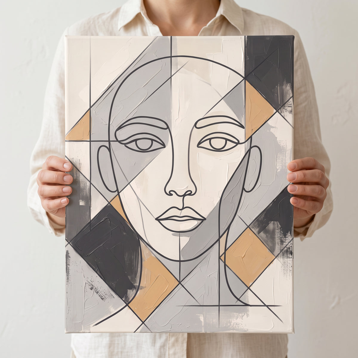 Large Modern Wall Art For Dining Room — boho neutral, line art, canvas wall art shown on a wall in a styled interior, view C6 (minimalist line art) | BloomWorld