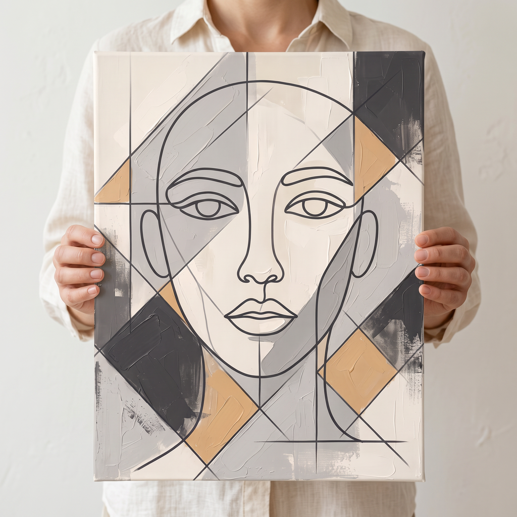 Large Modern Wall Art For Dining Room — boho neutral, line art, canvas wall art shown on a wall in a styled interior, view C6 (minimalist line art) | BloomWorld