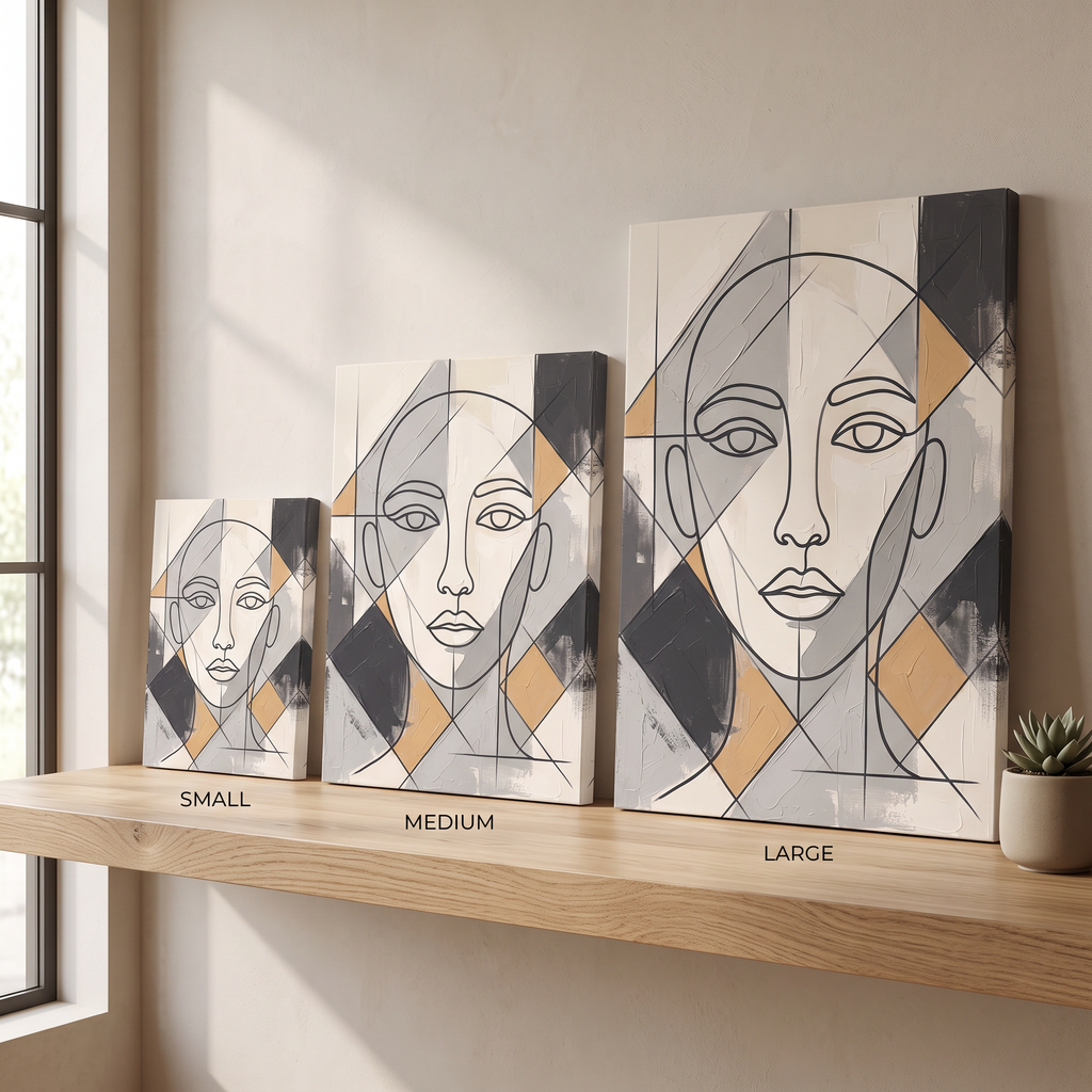 Large Modern Wall Art For Dining Room — boho neutral, line art, canvas wall art shown on a wall in a styled interior, view C7 (minimalist line art) | BloomWorld