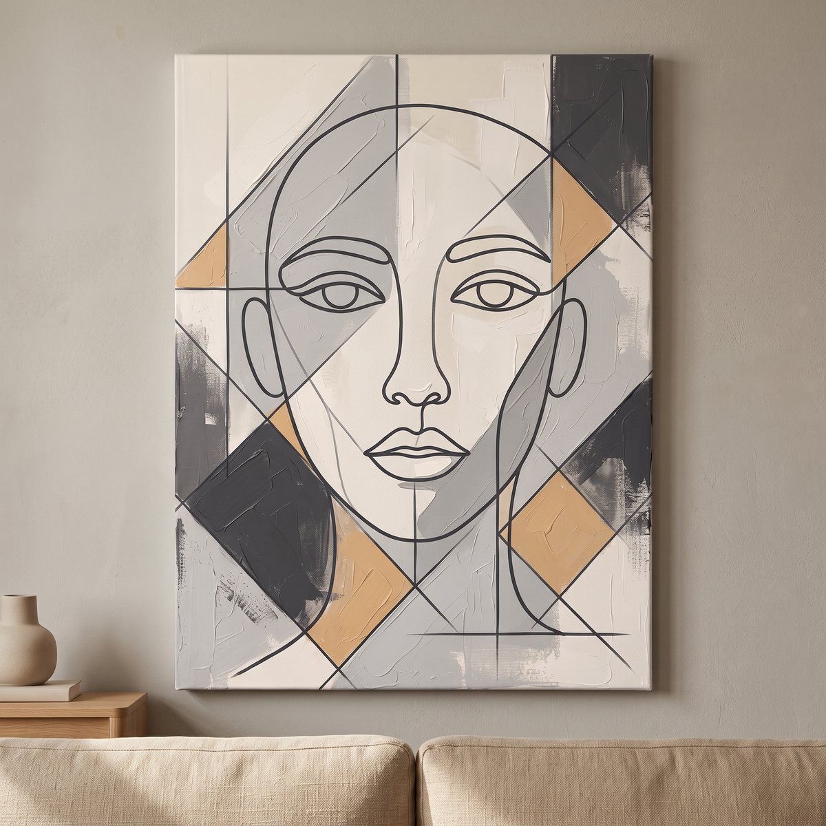 Abstract Face Line Art Canvas