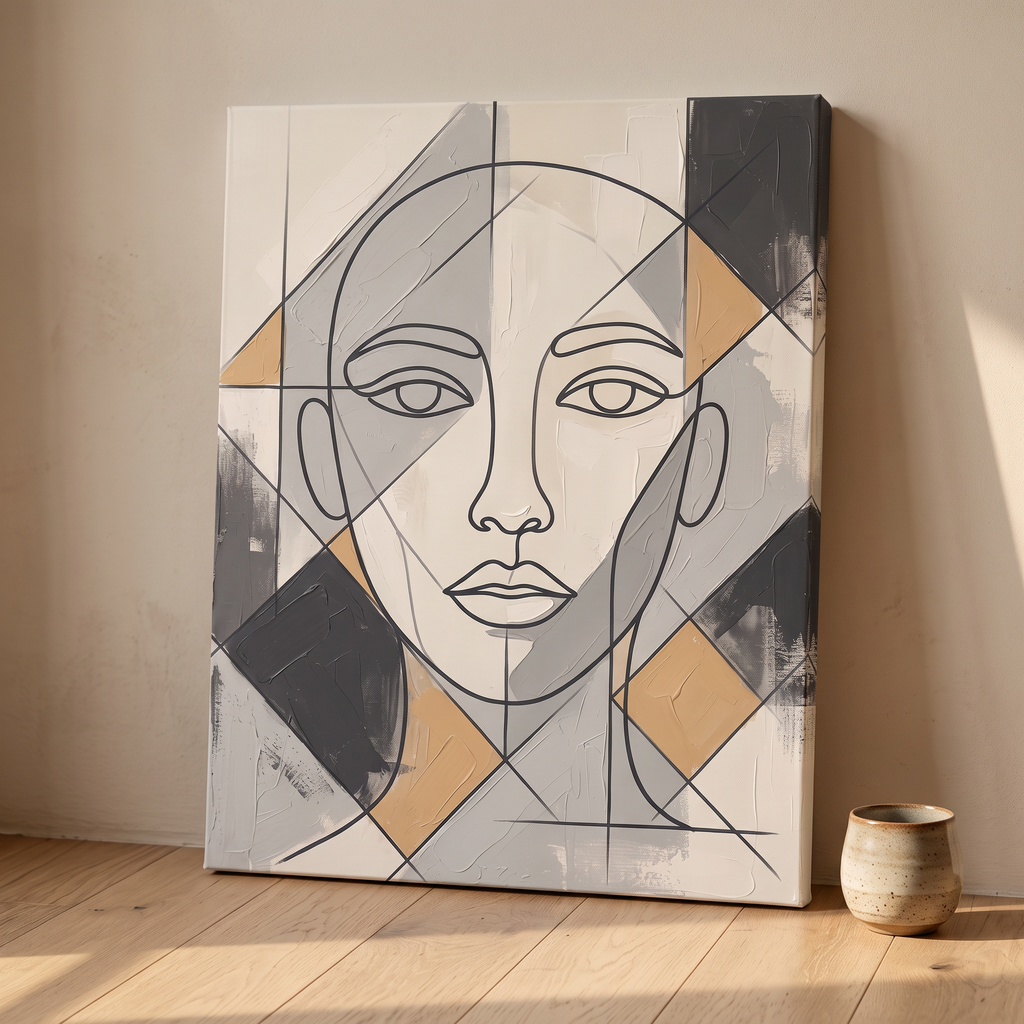 Large Modern Wall Art For Dining Room — boho neutral, line art, canvas wall art shown on a wall in a styled interior, view C9 (minimalist line art) | BloomWorld