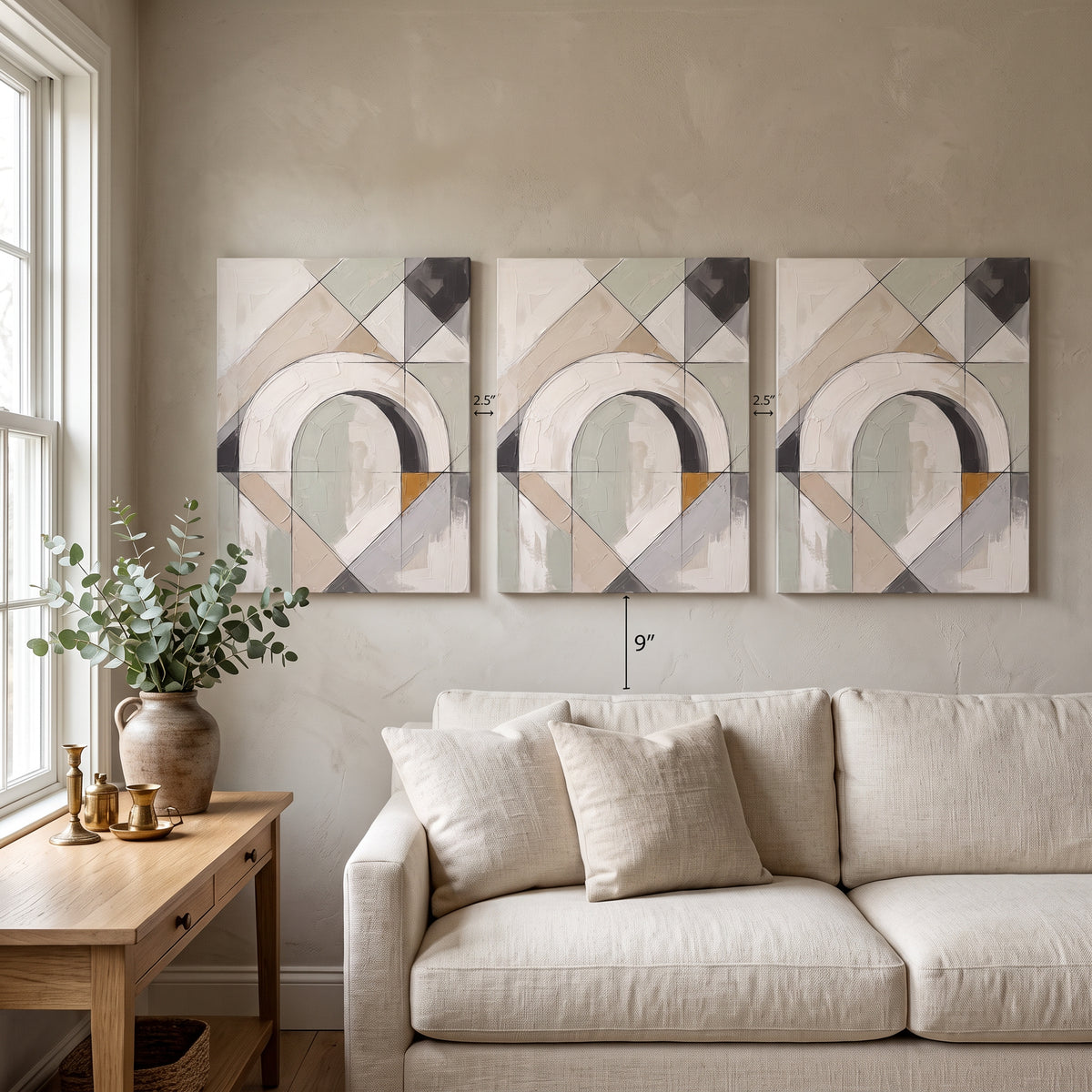 Canvas Japandi Wall Art Large — earth tone decor, japandi decor, canvas wall art shown on a wall in a styled interior, view C3 (minimalist line art) | BloomWorl