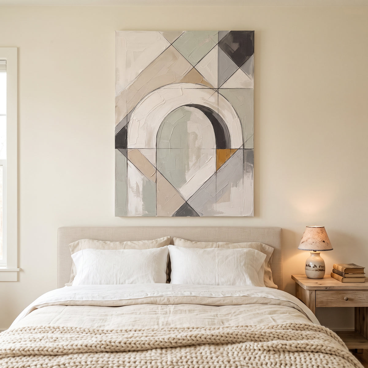 Canvas Japandi Wall Art Large — earth tone decor, japandi decor, canvas wall art shown on a wall in a styled interior, view C4 (minimalist line art) | BloomWorl