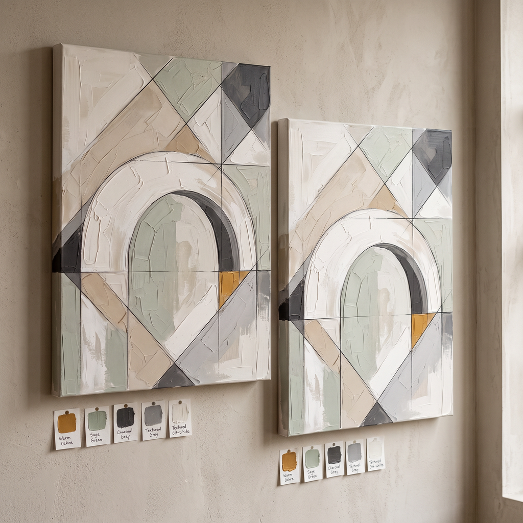 Canvas Japandi Wall Art Large — earth tone decor, japandi decor, canvas wall art shown on a wall in a styled interior, view C5 (minimalist line art) | BloomWorl