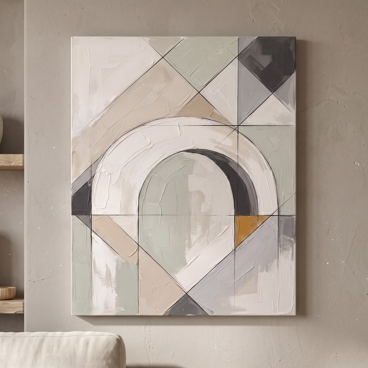 Canvas Japandi Wall Art Large — earth tone decor, japandi decor, canvas wall art shown on a wall in a styled interior, view C8 (minimalist line art) | BloomWorl