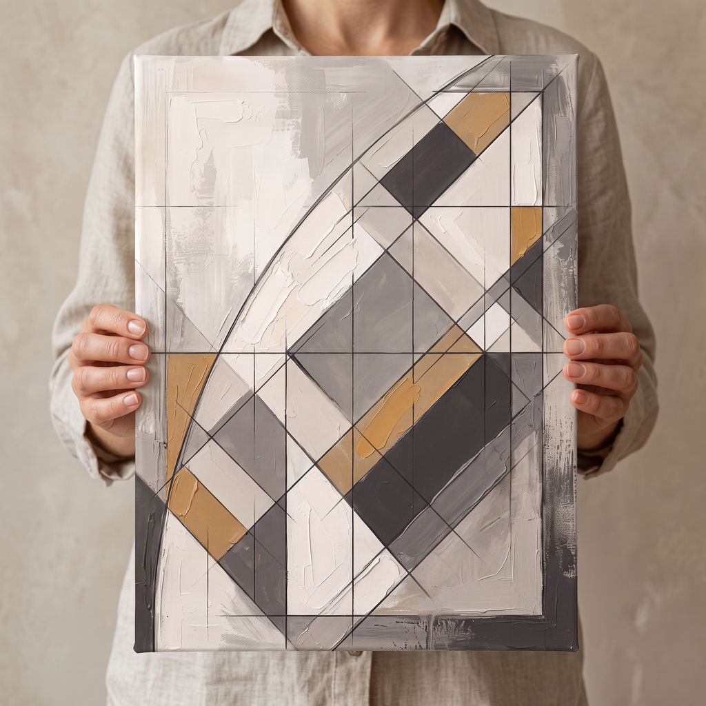 Large Modern Wall Art Canvas — canvas in a hallway with natural light, gallery-wrapped canvas wall art by BloomWorld