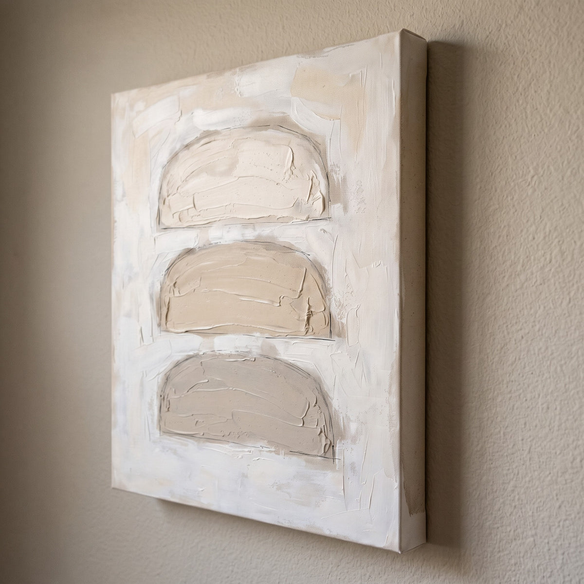 Large Neutral Abstract Wall Art, Oatmeal Arch Fields, Minimalist Canvas for Living Room, Modern Earth Tone Decor, Gift
