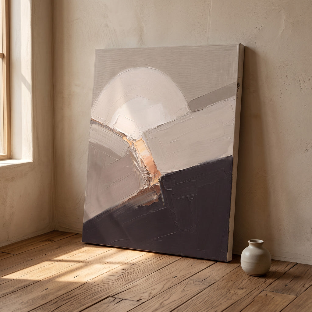 Large Neutral Abstract Wall Art, Oatmeal Arch Fields, Minimalist Canvas for Living Room, Modern Earth Tone Decor, Gift