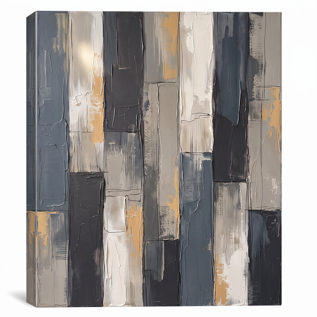 Minimalist Neutral Abstract Canvas — abstract canvas art, earth tone decor, canvas wall art shown on a wall in a styled interior, view C1 (neutral abstract) | B