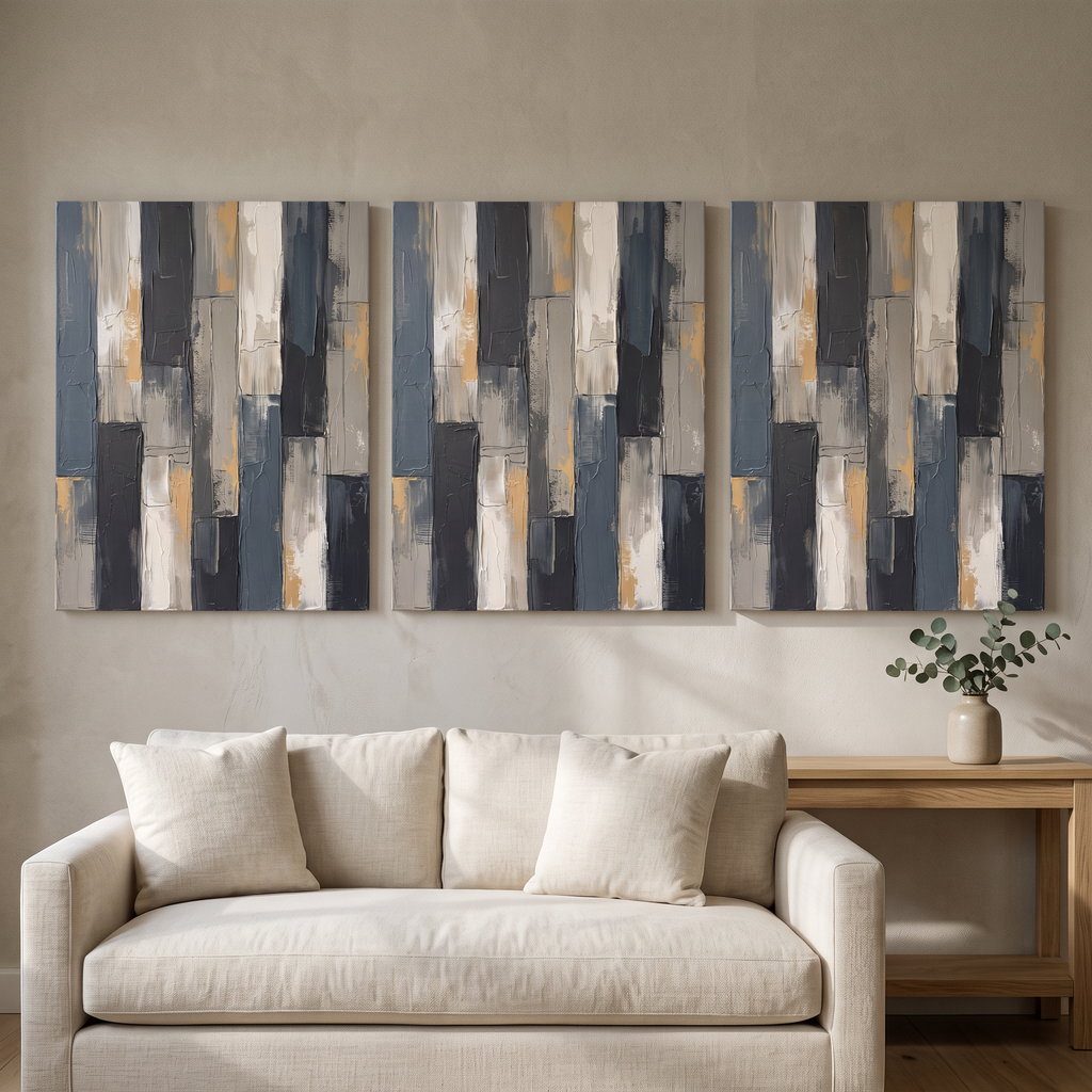 Minimalist Neutral Abstract Canvas — abstract canvas art, earth tone decor, canvas wall art shown on a wall in a styled interior, view C3 (neutral abstract) | B