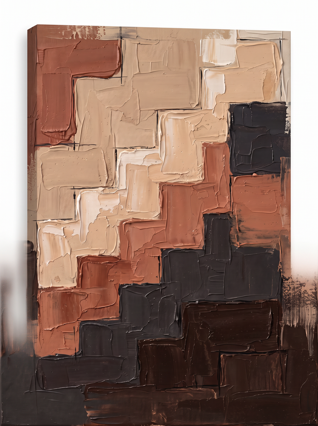 Warm Neutral Abstract Canvas Art — abstract canvas art, earth tone decor, canvas wall art shown on a wall in a styled interior, view C1 (neutral abstract) | Blo
