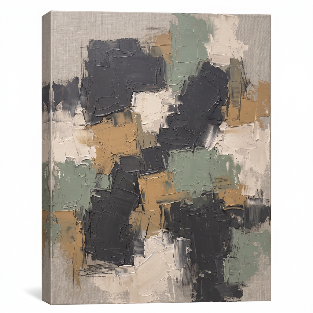 Large Modern Neutral Wall Art — abstract canvas art, dining room decor, canvas wall art shown on a wall in a styled interior, view C1 (neutral abstract) | Bloom