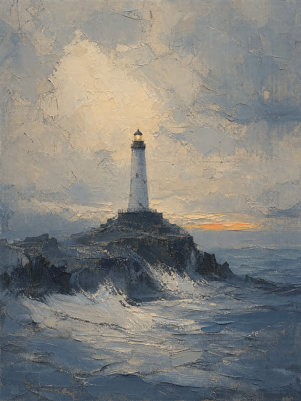 Lighthouse at Dusk Nautical Wall Art, Living Room Decor, Gift