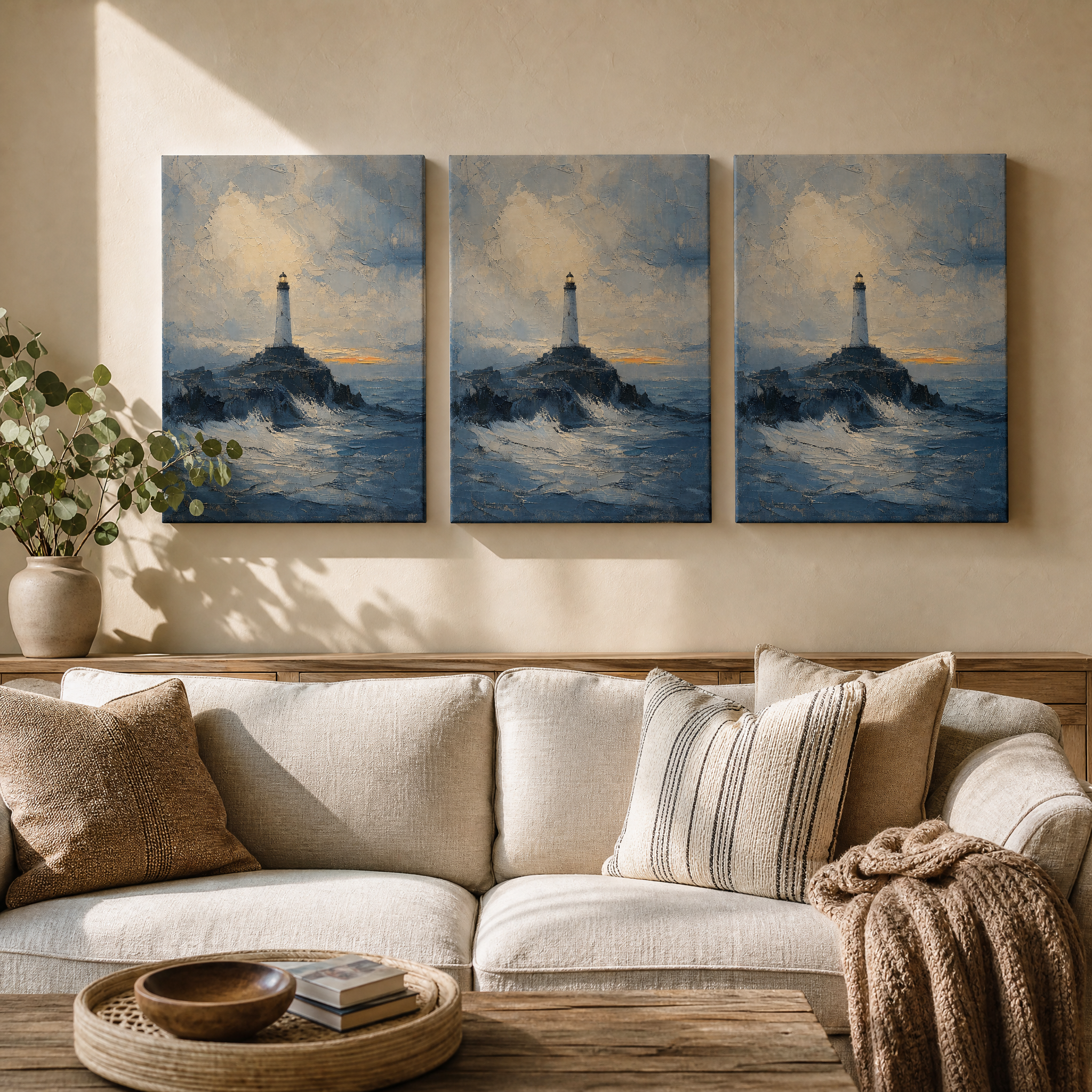 Lighthouse at Dusk Nautical Wall Art, Living Room Decor, Gift