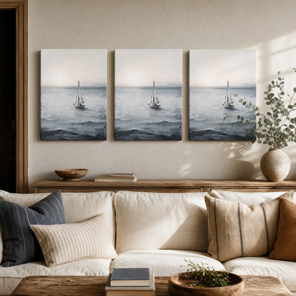Sailboat in Sea Mist Nautical Wall Art, Bedroom Decor, Gift