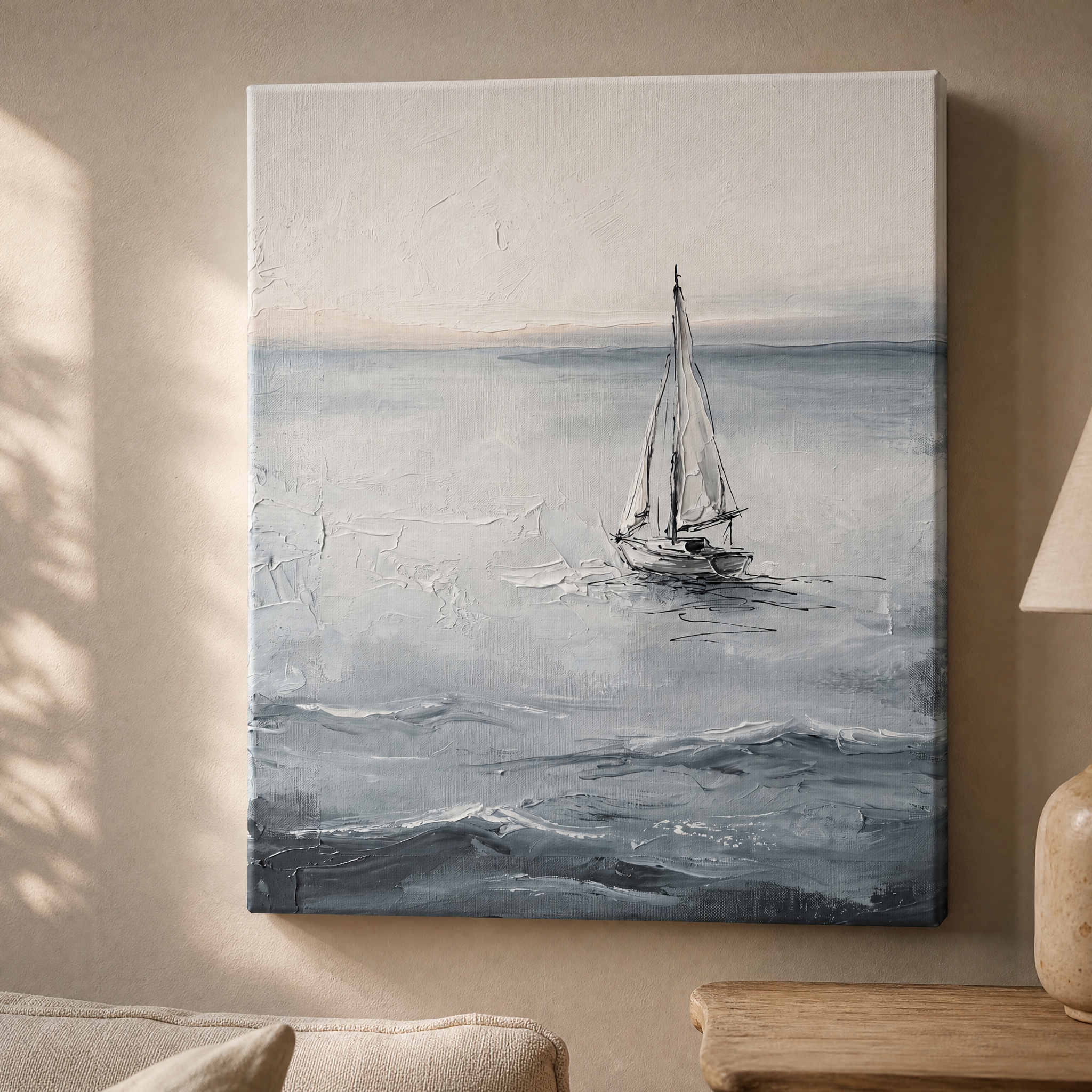 Sailboat in Sea Mist Nautical Wall Art, Bedroom Decor, Gift