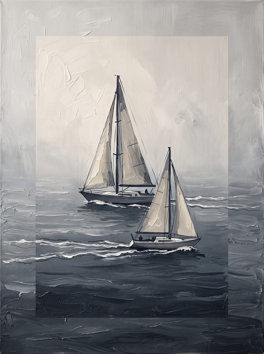 Two Sailboats in Fog Nautical Wall Decor, Bedroom Decor, Gift