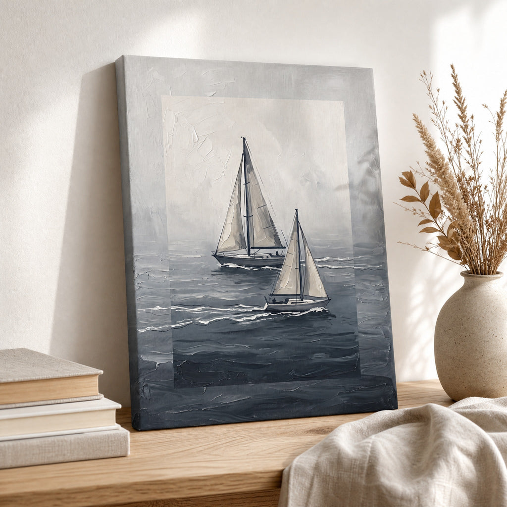 Two Sailboats in Fog Nautical Wall Decor — the artwork