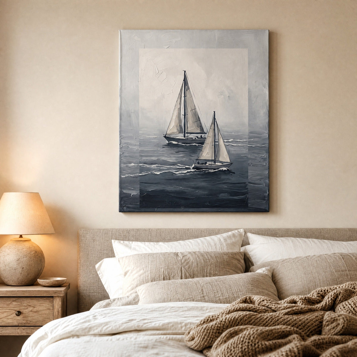 Two Sailboats in Fog Nautical Wall Decor — the artwork