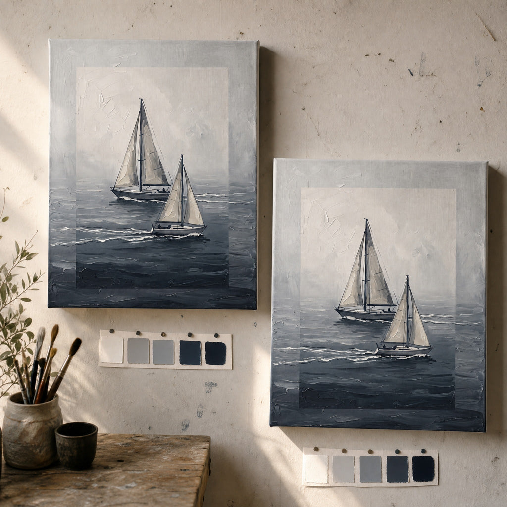 Two Sailboats in Fog Nautical Wall Decor — the artwork