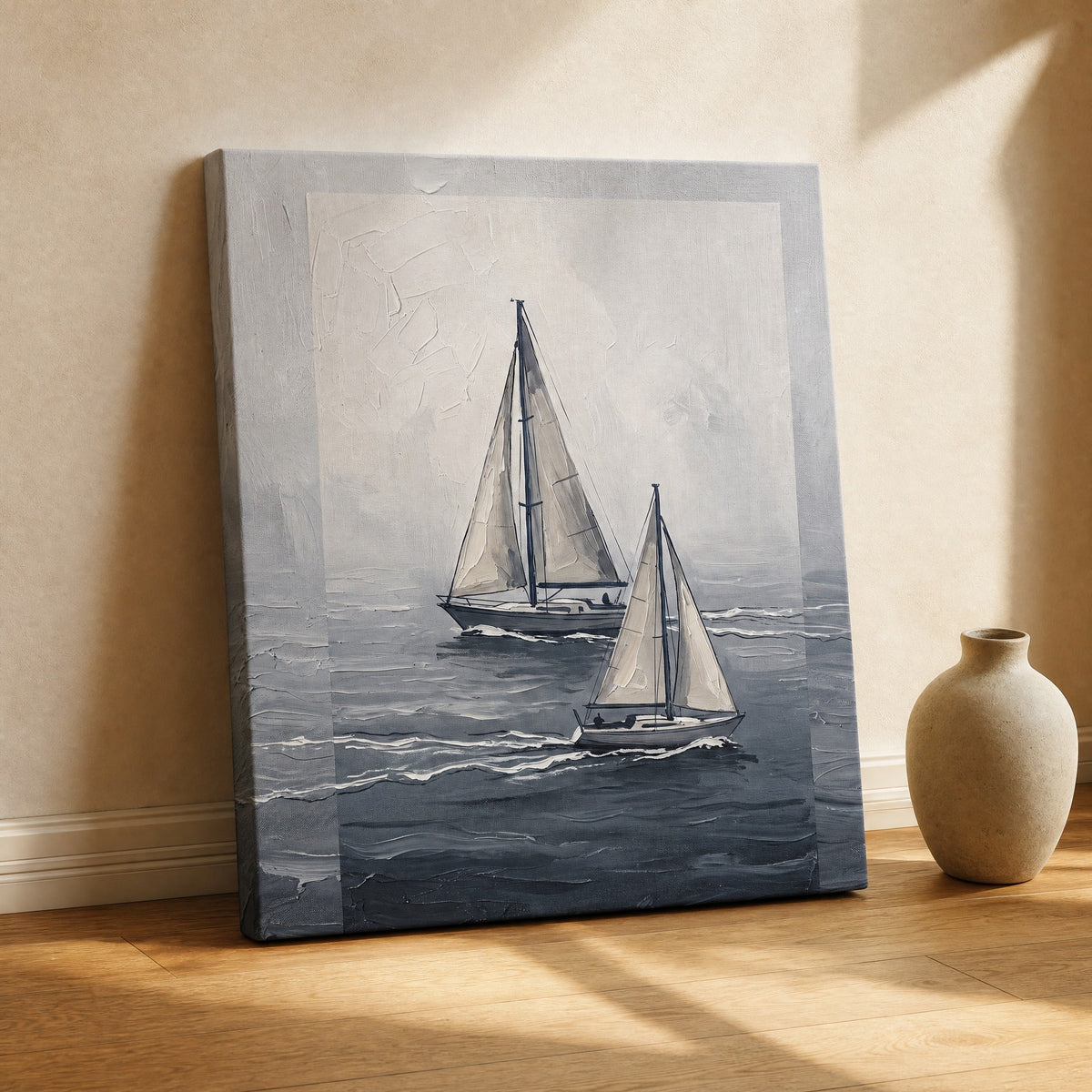 Two Sailboats in Fog Nautical Wall Decor — the artwork