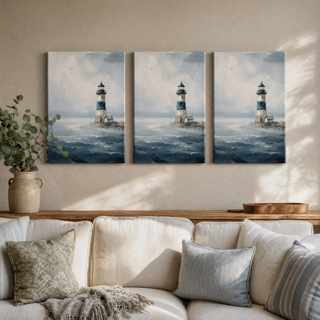 Distant Lighthouse Nautical Wall Decor, Bathroom Decor, Gift