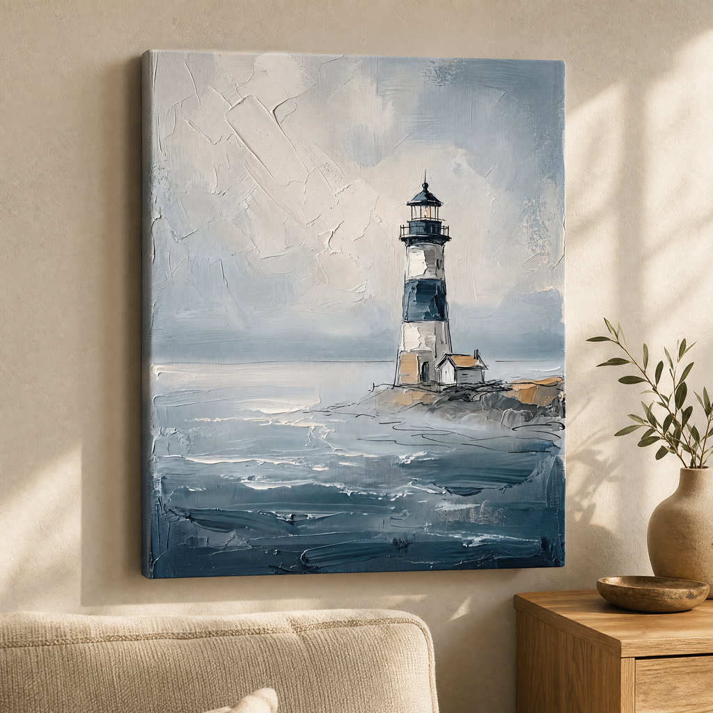 Distant Lighthouse Nautical Wall Decor, Bathroom Decor, Gift