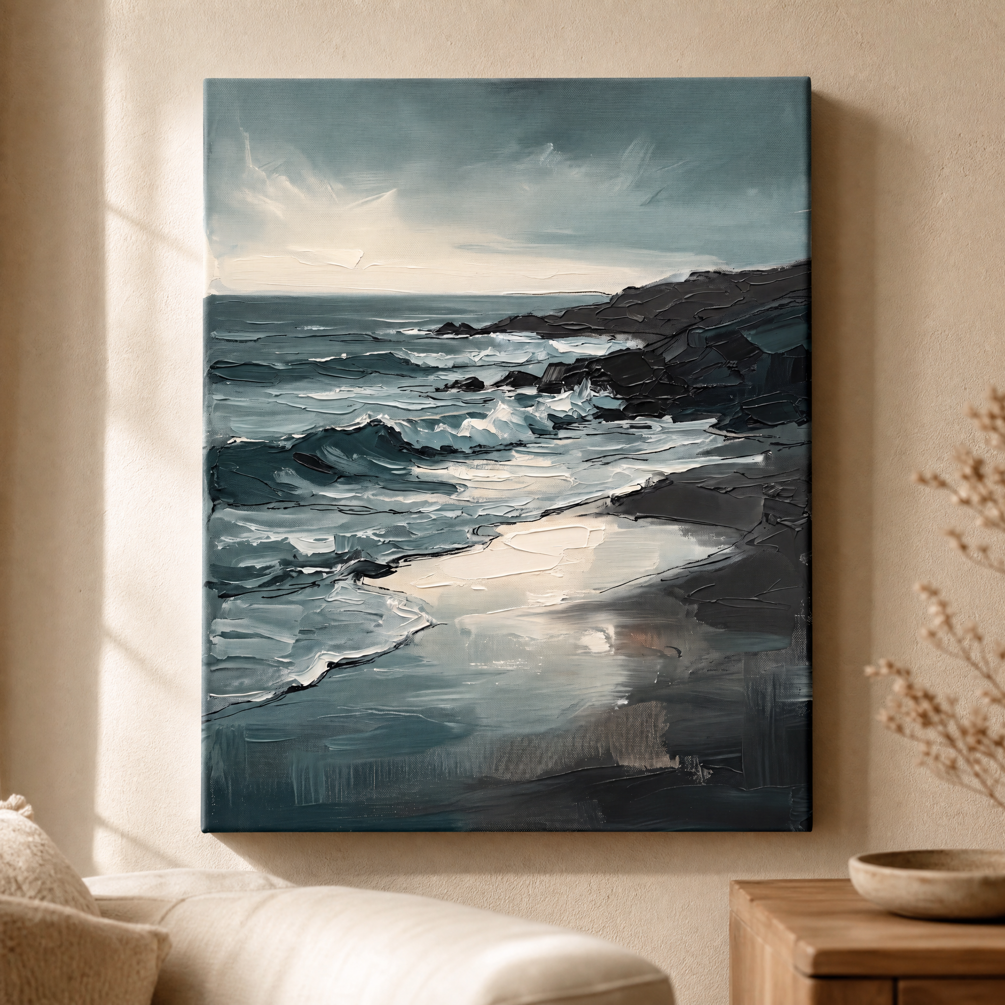Shoreline at Dusk Large Coastal Wall Art, Living Room Decor, Gift