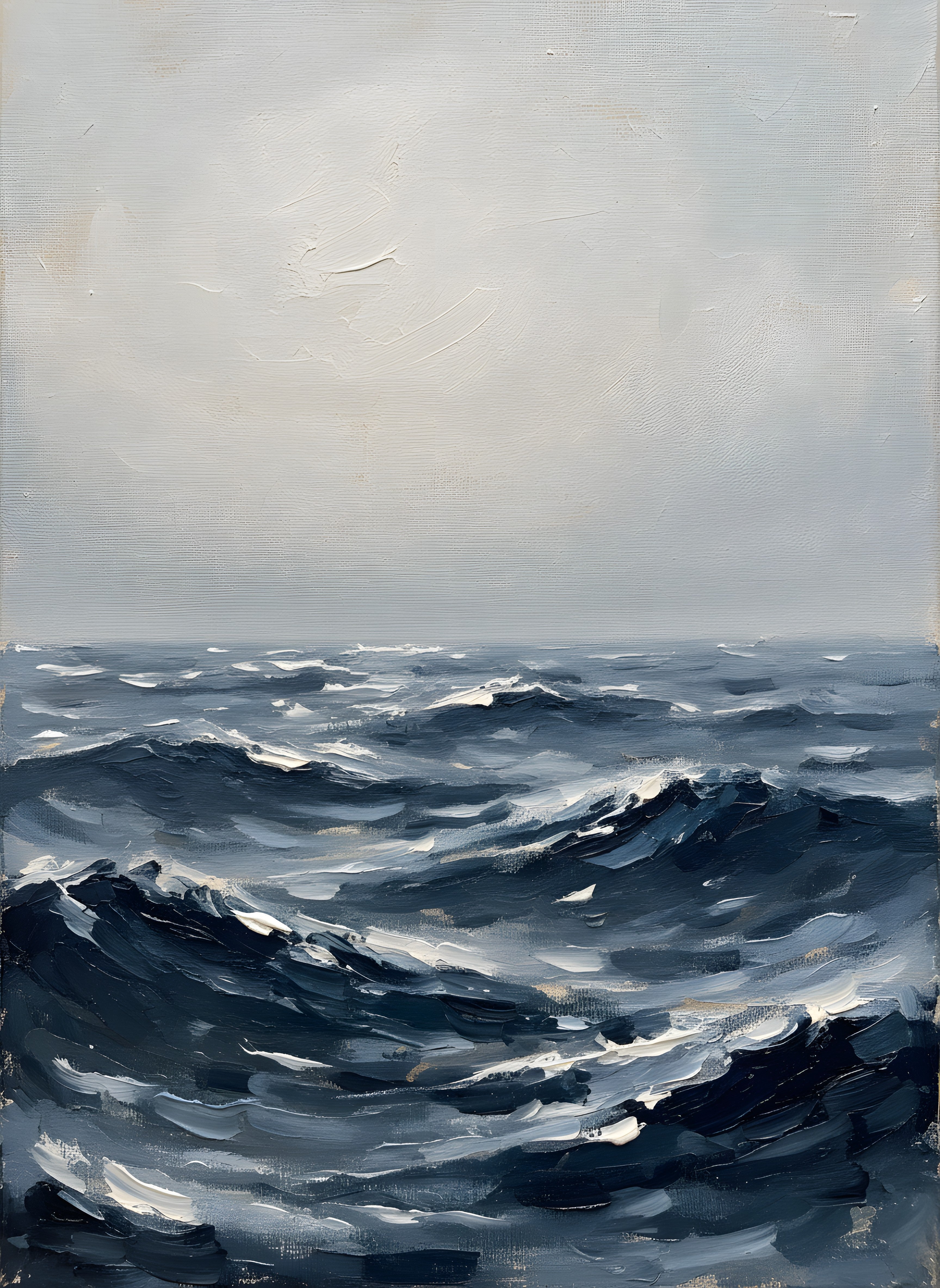 Dark Swell in Fog Large Seascape Canvas, Bedroom Decor, Gift