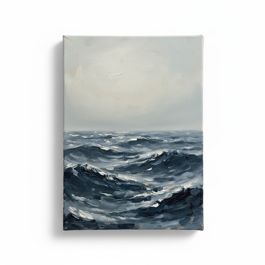 Dark Swell in Fog Large Seascape Canvas, Bedroom Decor, Gift