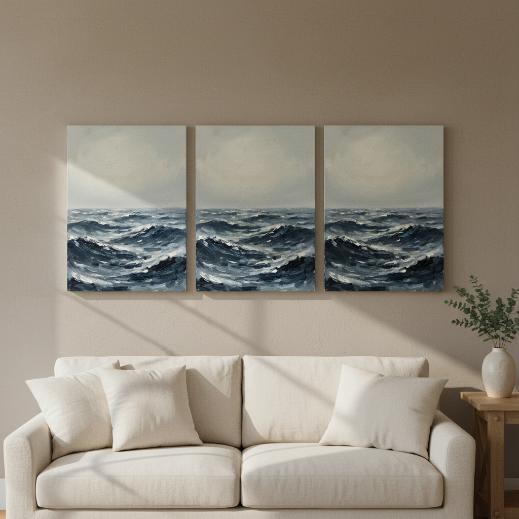 Dark Swell in Fog Large Seascape Canvas, Bedroom Decor, Gift