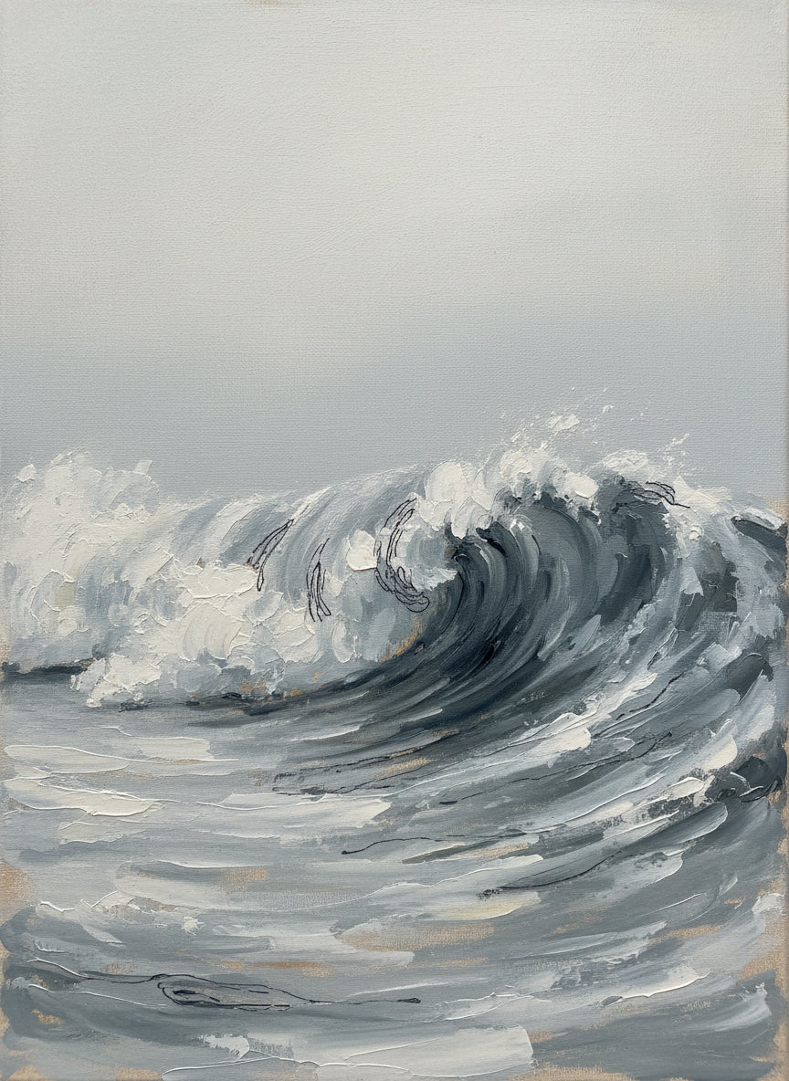 Slow Wave Crest Seascape Wall Art — beach house decor, coastal home decor, full artwork view, coastal seascape canvas wall art print | BloomWorld Art