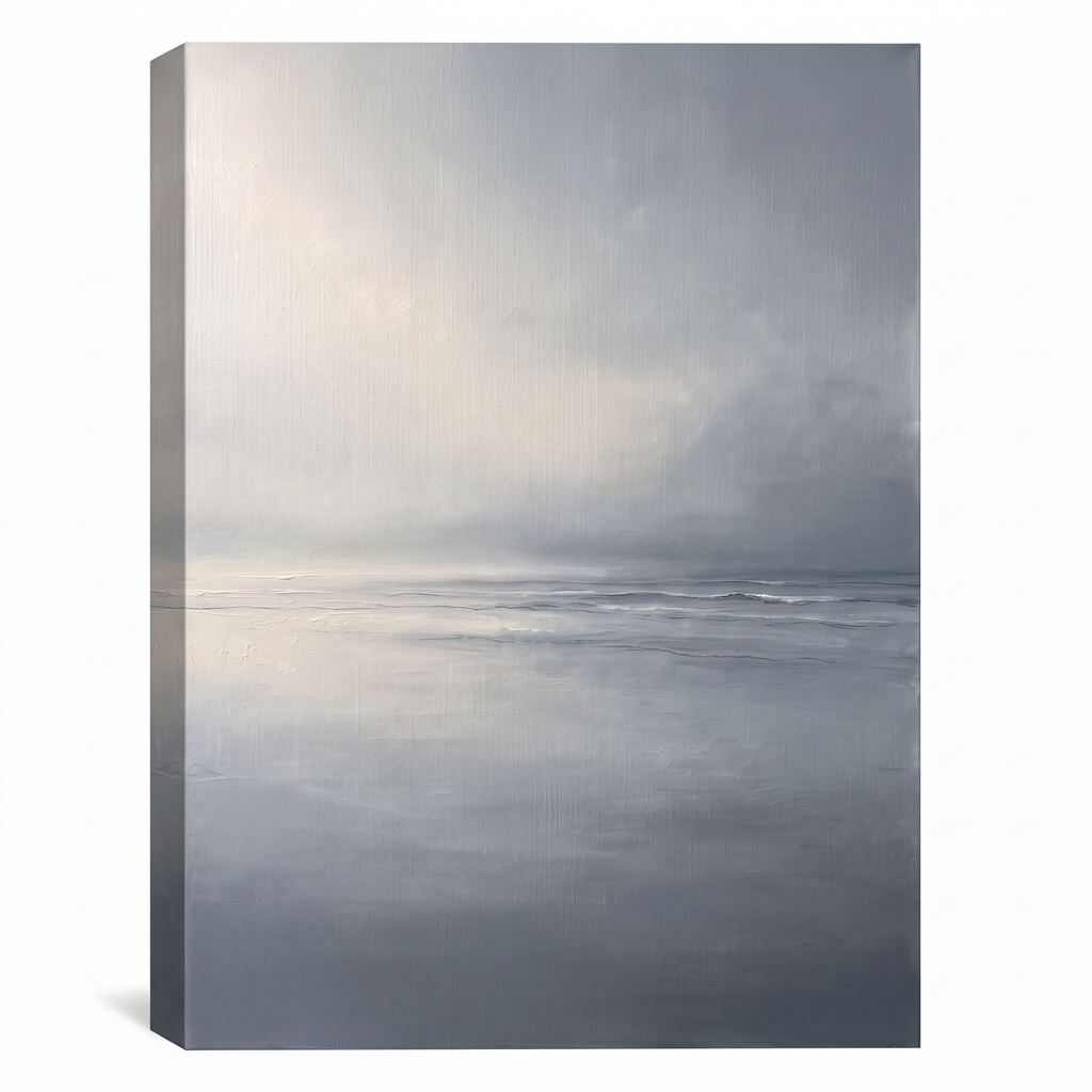 Thin Horizon Seascape Wall Art — bathroom wall art, beach house decor, canvas wall art shown on a wall in a styled interior, view C1 (coastal seascape) | BloomW