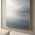 Thin Horizon Seascape Wall Art — bathroom wall art, beach house decor, canvas wall art shown on a wall in a styled interior, view C8 (coastal seascape) | BloomW