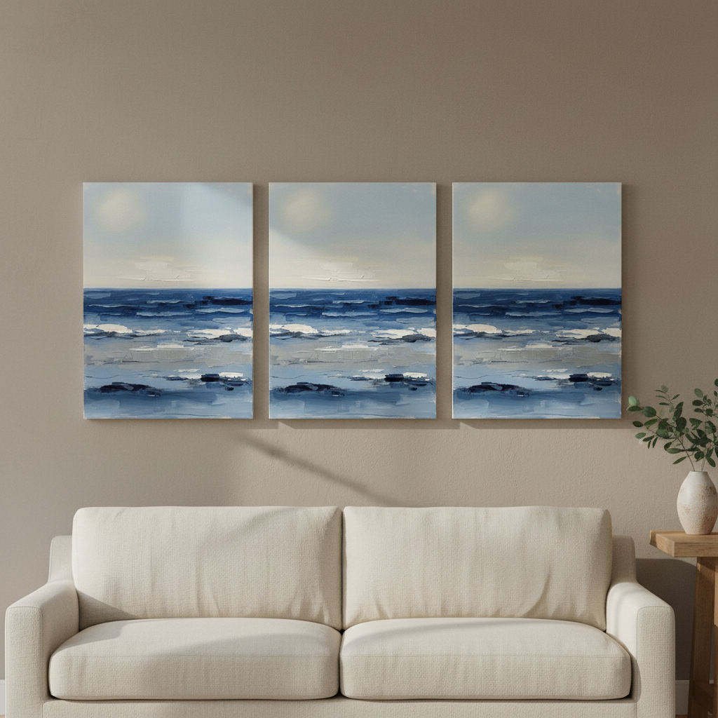 Abstract Ocean Bands Large Seascape Canvas, Living Room Decor, Gift