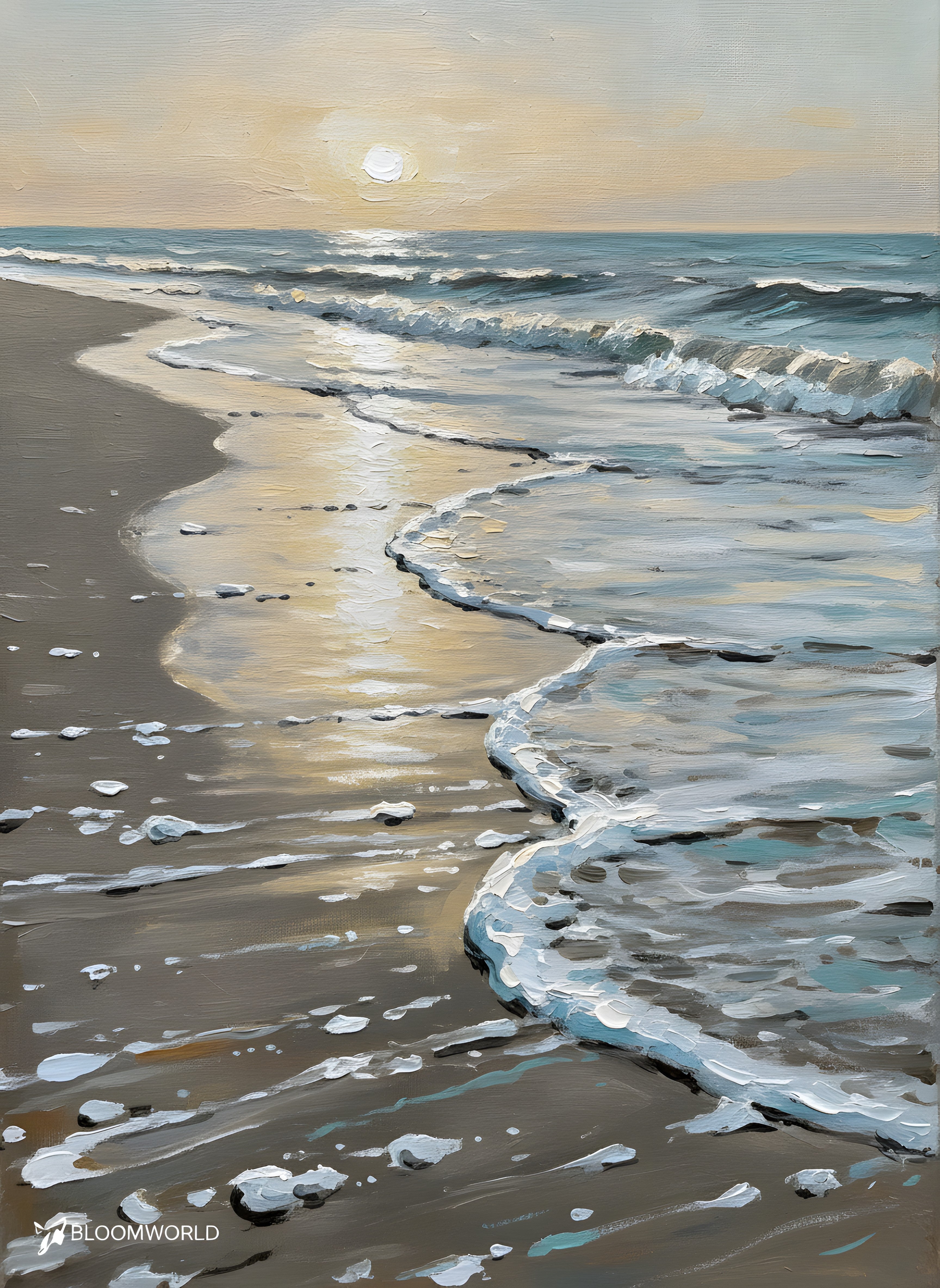 Tide on Wet Sand Large Beach Canvas Art, Living Room Decor, Gift