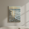 Tide on Wet Sand Large Beach Canvas Art, Living Room Decor, Gift