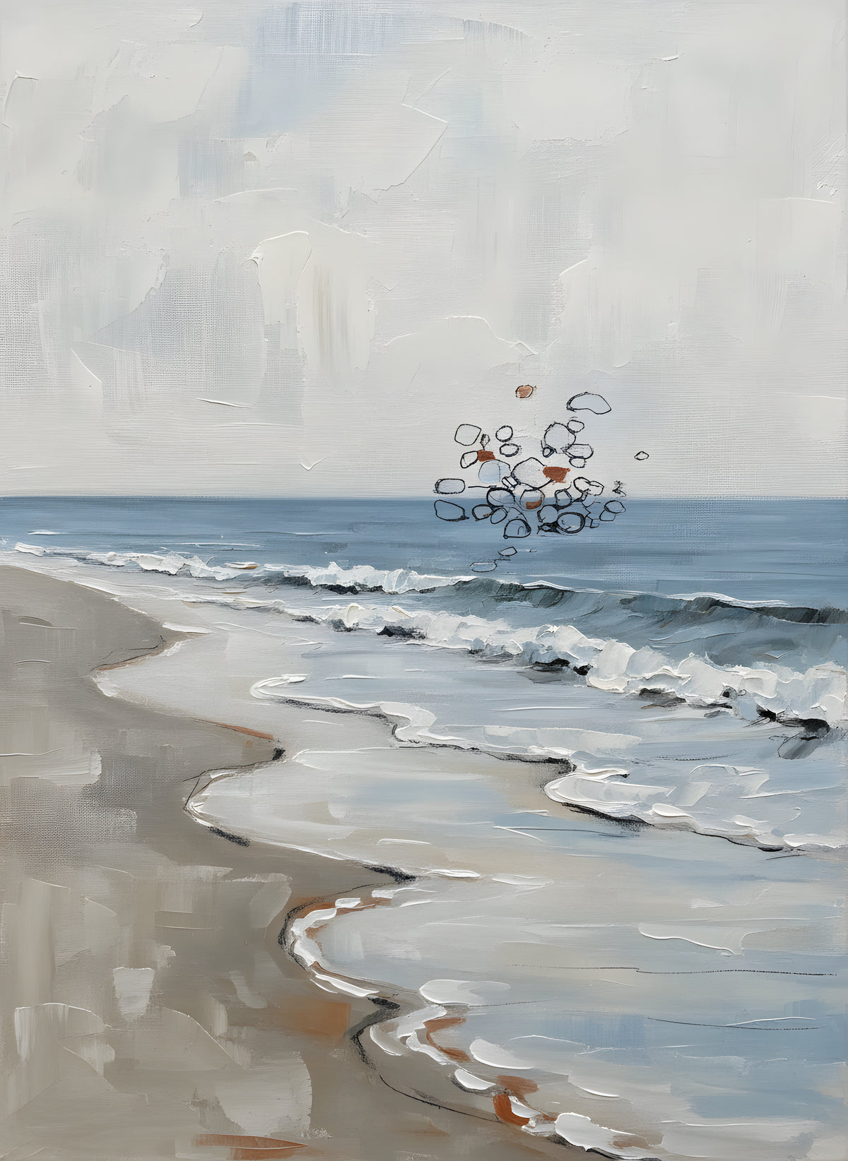 Wet Sand Foam Beach Wall Decor — bathroom wall art, beach house decor, full artwork view, coastal seascape canvas wall art print | BloomWorld Art