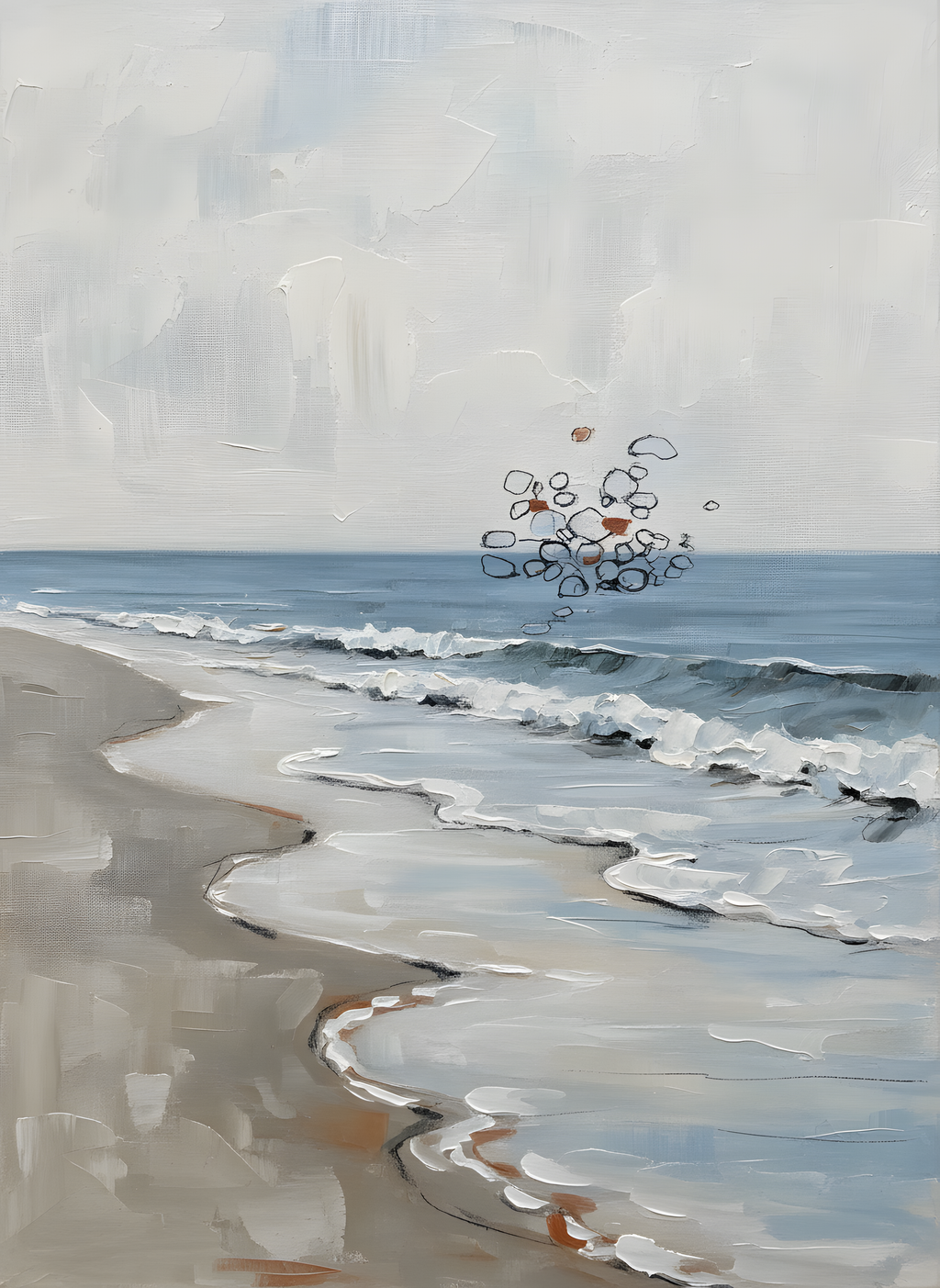 Wet Sand Foam Beach Wall Decor — bathroom wall art, beach house decor, full artwork view, coastal seascape canvas wall art print | BloomWorld Art