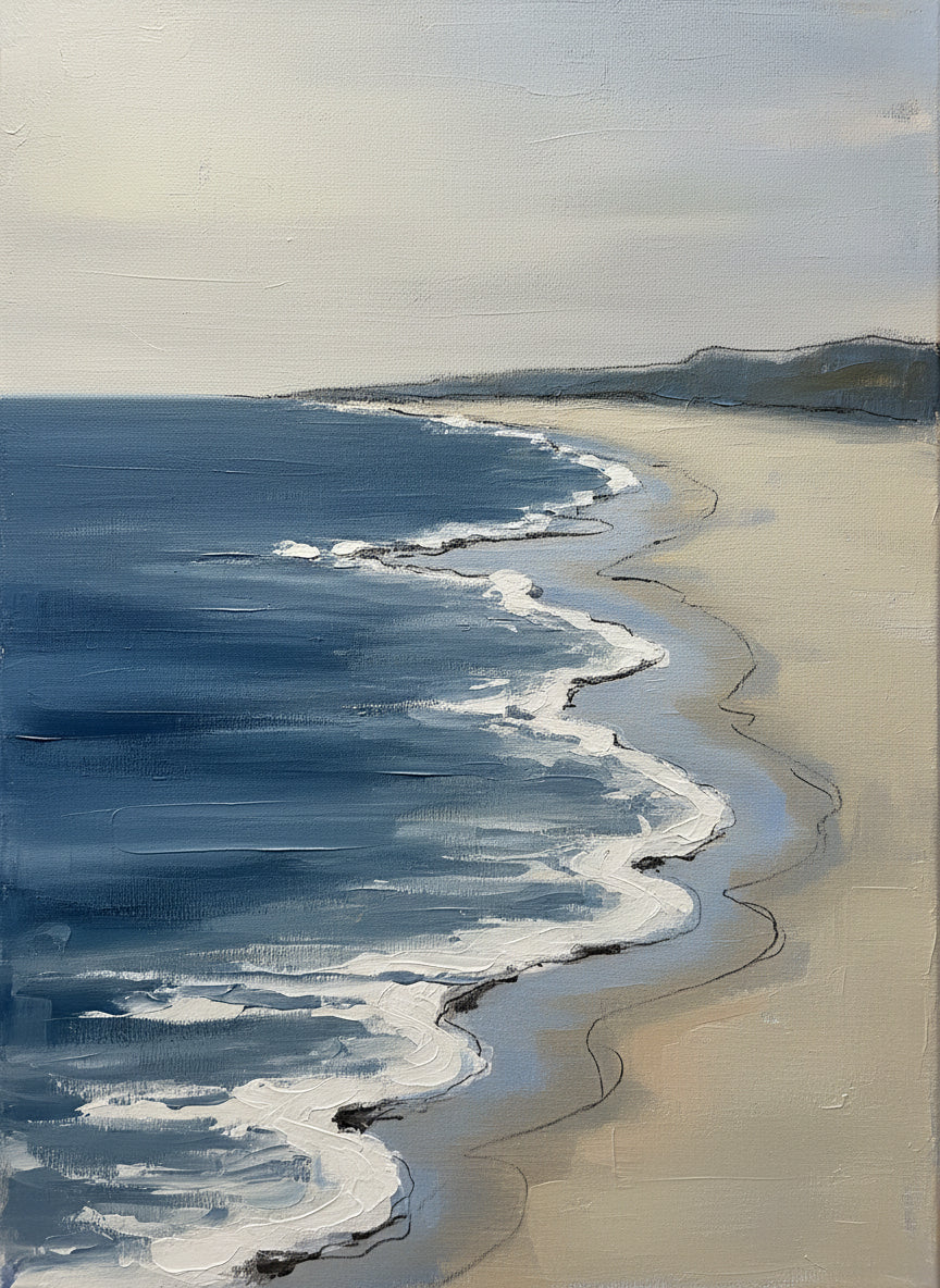 Quiet Tide Line Beach Wall Art — bathroom wall art, beach house decor, full artwork view, coastal seascape canvas wall art print | BloomWorld Art